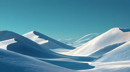 Snow covered hills with blue sky. Winter landscape.