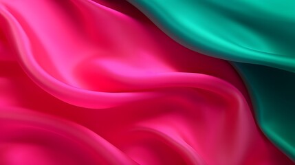 Obraz premium A gradient background with a modern twist, vivid jade green fading into bright raspberry pink, smooth fabric-like texture creating a flowing effect across the surface, full-frame,