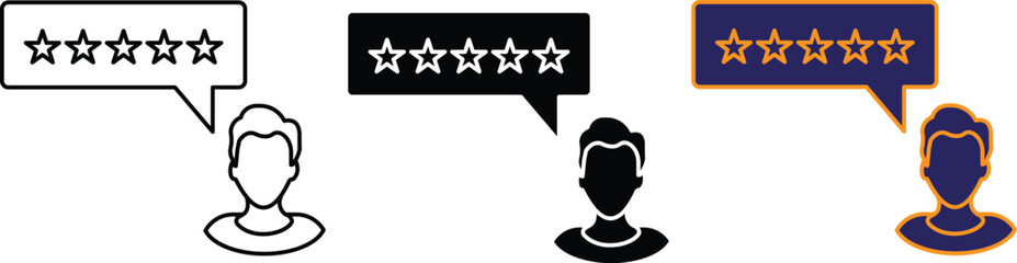 Five star customer review feedback icon showing rating and testimonial evaluation, transparent background