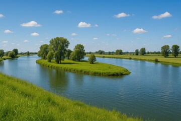 Fototapeta premium Scenic waterway scene spanning the region near two municipalities