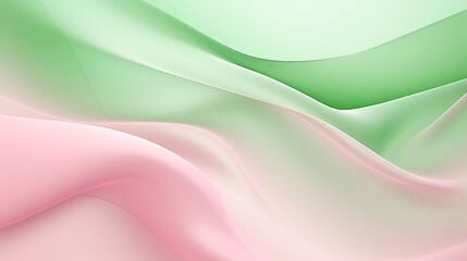 A light green to soft pink gradient with delicate flowing waves of color, realistic lighting effects adding depth and dimension, creating a fluid, airy atmosphere, full-frame,