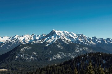 Naklejka premium Snow-Blanketed Peaks Under a Clear Sky