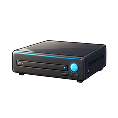 Fototapeta premium Black Electronic Playback Box Media Device Isolated on Transparent Background with Glowing Blue Lights Digital Technology and Computer Hardware