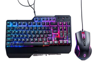 Gaming Keyboard and Mouse Setup, Top-Down Flat Lay, isolated transparent background png