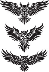 Three Tribal Owl Designs for Tattoos or Graphic Use