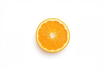 Fototapeta premium Single orange wedge on a plain white surface, isolated fruit with vibrant color