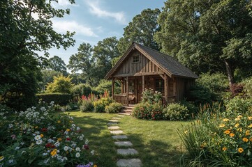 Cozy wooden garden retreat nestled in nature