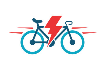 Fototapeta premium Fast electric bicycle concept with a red lightning bolt icon behind it