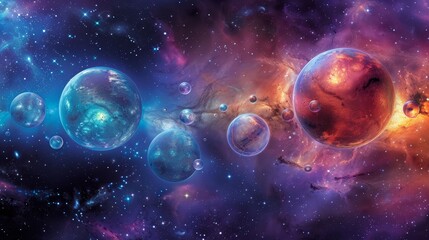 Obraz premium Vibrant spheres suspended in a cosmic atmosphere, creating a stunning visual experience