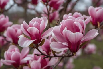 Obraz premium Close-up view of a vibrant magnolia flower highlighting the beauty of springtime nature