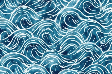 Continuous Wave Design, Hand-sketched aquatic ocean contemporary backdrop. Undulating shore brush marks, spiral textured paint streaks, watercolor art