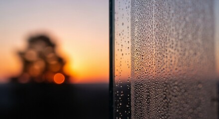 Fresh start morning window with condensation and beautiful sunrise, symbolizing new beginnings and peaceful reflection