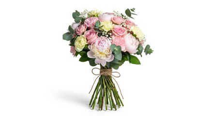 Flower bouquet &ndash; bouquet of fresh peonies, roses, and carnations, perfect for celebrations and gifts isolated on white background