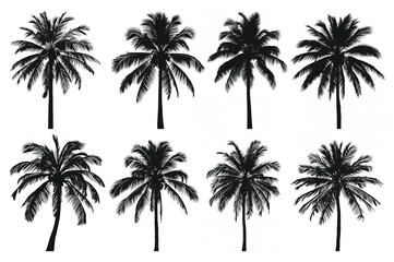 Collection of palm tree vector silhouettes on a white backdrop