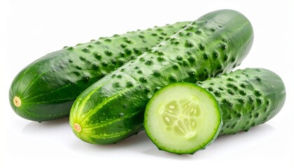 Fresh cucumber with green skin smooth surface crisp inside natural vegetable and healthy organic appearance isolated on white background
