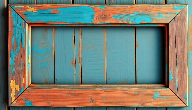 Weathered wooden picture frame, distressed paint, vintage style, background, blank