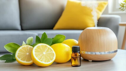 Discover the therapeutic benefits of using lemon essential oil and a diffuser in a comfortable and inviting atmosphere