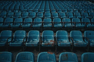 Naklejka premium Rows of aged seats in an outdoor arena