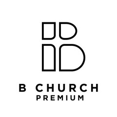 Modern Minimalist Letter B Church Logo Design with Geometric Shapes and Cross Symbol, Creative Outline Monogram Branding Identity