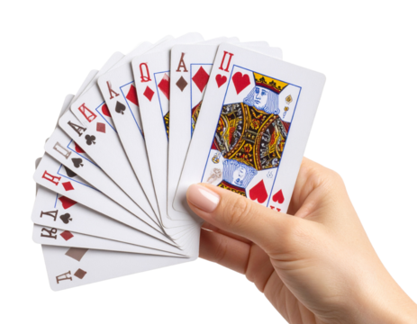 Magician’s Hand Performing Card Trick, Front View, isolated transparent background png