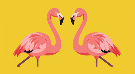 Fototapeta premium Two Flamingos Posing Gracefully on Plain Background