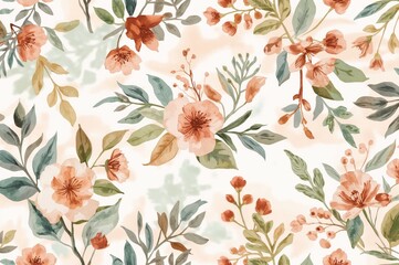 Continuous watercolor hand-painted foliage design. artwork.