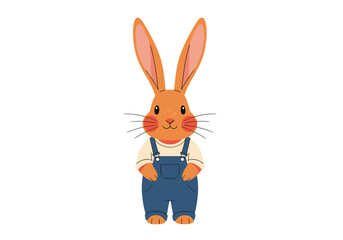 Fototapeta premium A cute cartoon orange rabbit wearing blue overalls and a white shirt
