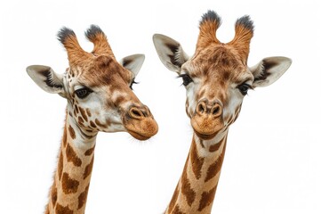 Obraz premium Two charming giraffes showing curiosity, looking intrigued.