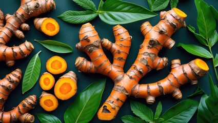Naklejka premium The turmeric plant commonly utilized in herbal remedies