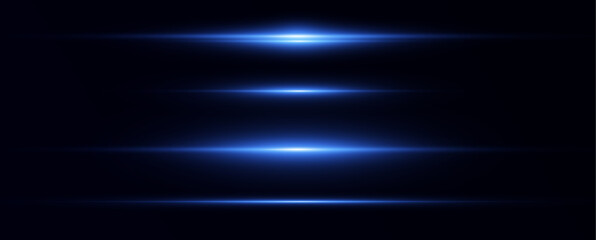 Glowing horizontal blue light line with radiant shine and beam effect. Futuristic flare, and neon glow. digital highlights