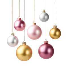 Set of hanging Christmas baubles in pink, gold and silver
