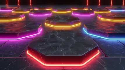 Vibrant neon hexagon pattern background for modern digital art and graphic design projects