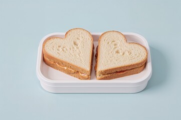 Two Pieces of Heart-Shaped Peanut Butter and Jelly Sandwich