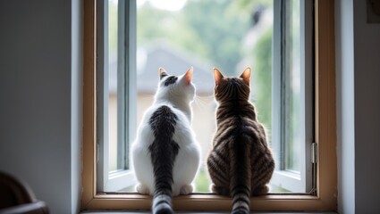 Pair of cats observing from inside the window
