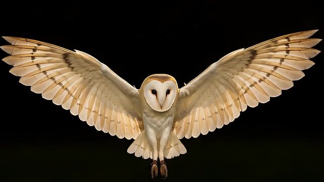 Majestic barn owls in synchronized flight, showcasing the beauty of avian choreography on black