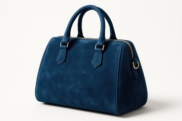Naklejka premium Stylish women's handbag crafted from blue suede against a white background