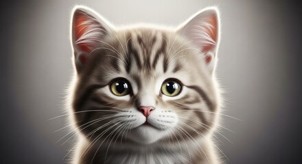 Fototapeta premium Charming Close-up Portrait of a Grey and White Tabby Kitten