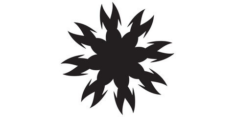 Black abstract spiky star shape with sharp pointed protrusions radial symmetry dynamic design element.