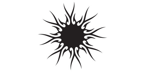 Black Tribal Sun Tattoo Design with Sharp Curved Flame-Like Rays.