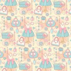 Seamless pattern with feminine fashion accessories.