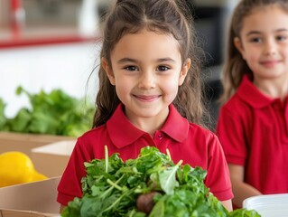 Kids learning about food waste reduction in a school setting, interactive sustainability education