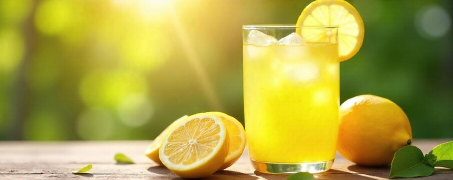 Refreshing glass of homemade lemon juice, sunlight streaming through, ice cubes melting slowly, vibrant yellow hue  Perfect for summer drinks and healthy recipes ,  ice cubes,  refreshment