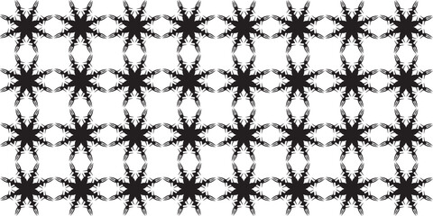 Repeating Black Starburst Pattern on White Background Geometric Design.