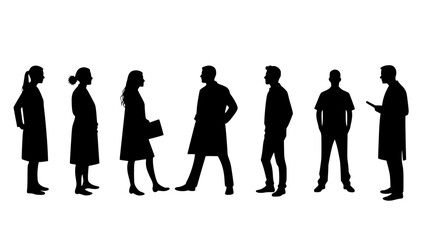 Silhouette figures of professionals from various fields stand side by side, offering a minimalist yet striking representation. vector illustration
