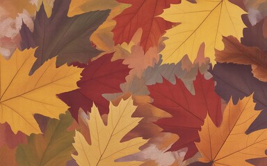 Fototapeta premium Abstract watercolor painting of autumn leaves in warm tones of orange, red, and yellow