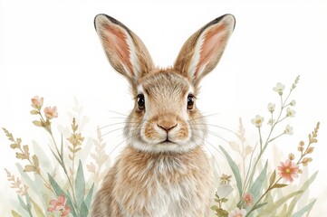 Obraz premium Charming watercolor illustration of a single Easter rabbit created with AI technology