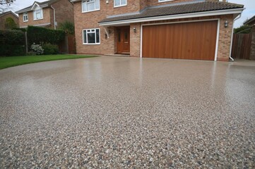 Freshly installed resin driveway at a standalone home