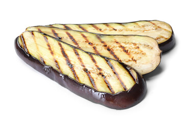 Slices of grilled eggplant isolated on white