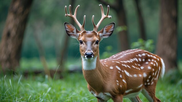 Observing white-tailed deer at the animal park - Powered by Adobe