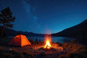 Starlit Summer Campfire Peaceful Night Under the Stars with Cozy Tents
